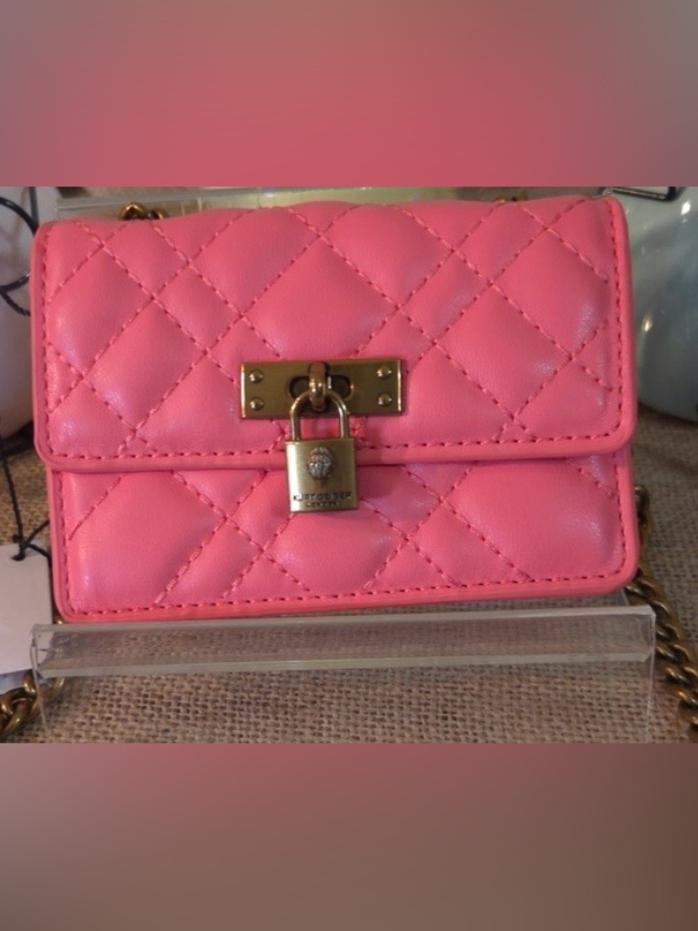 Kurt Geiger Quilted Mini Crossbody in Bright Pink with Gold Hardware